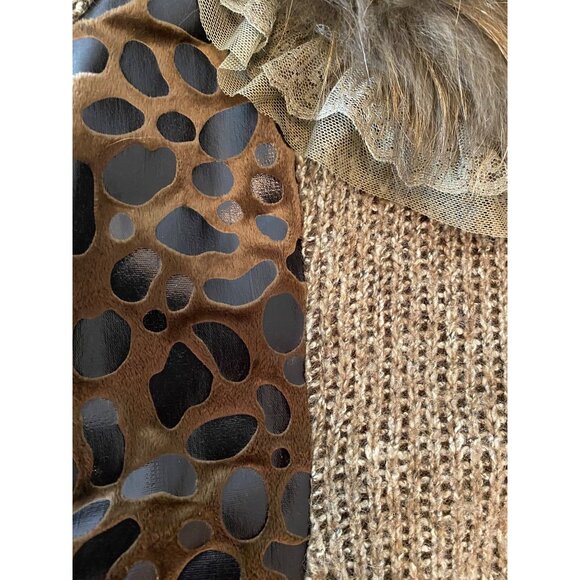 Nicole Sabbattini Button Knit Cardigan Jacket Faux Fur Collar Leopard Accent Med - Picture 6 of 9